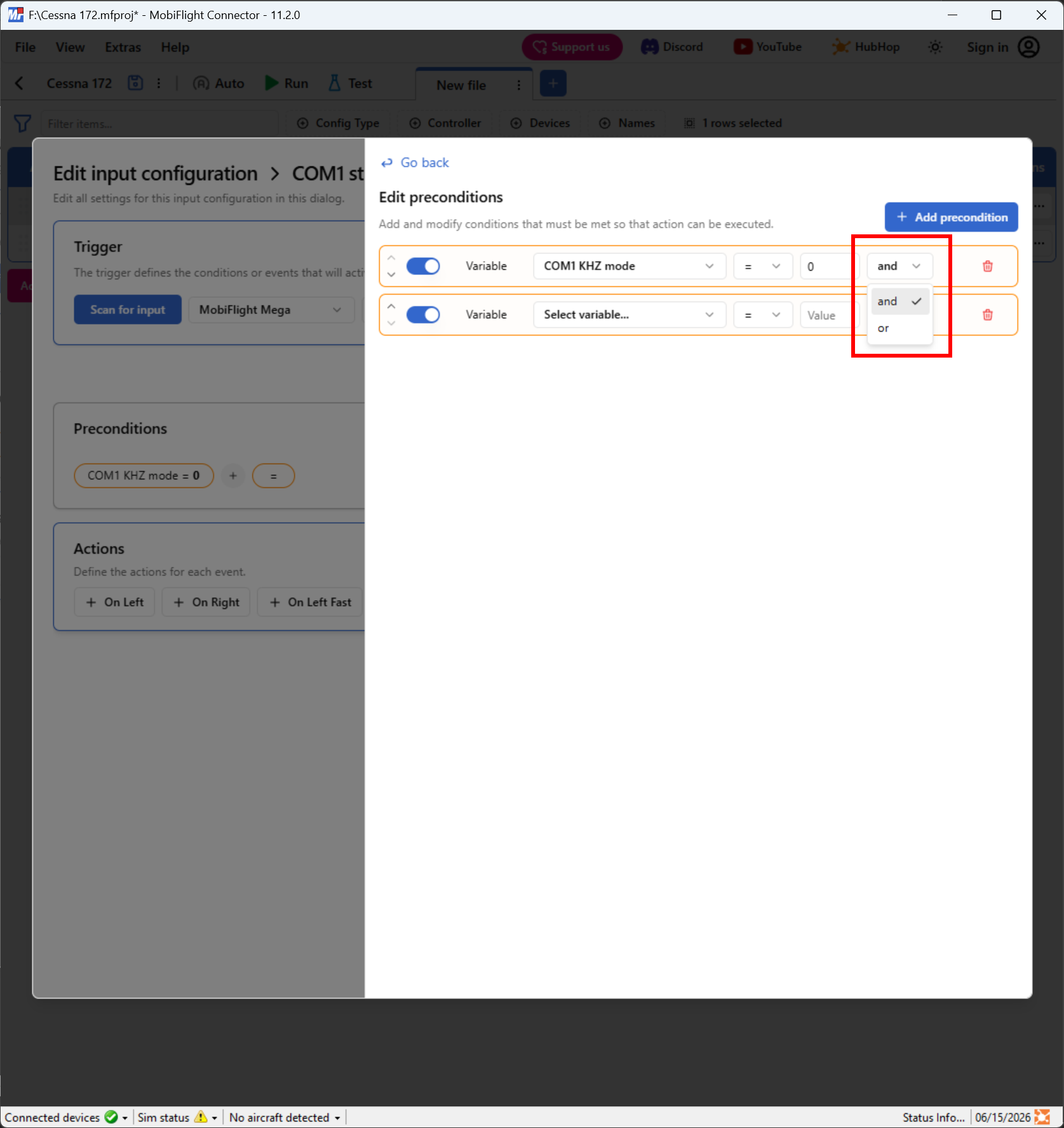 Screenshot of a precondition with the context menu open to the Logical Operators menu item.