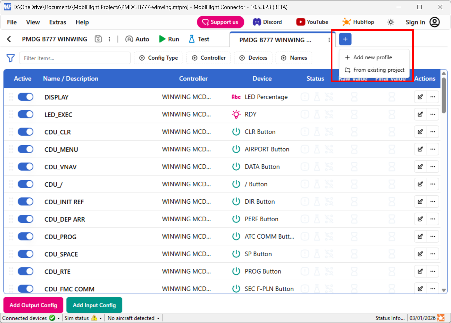 Screenshot of an open profile with the + menu highlighted.